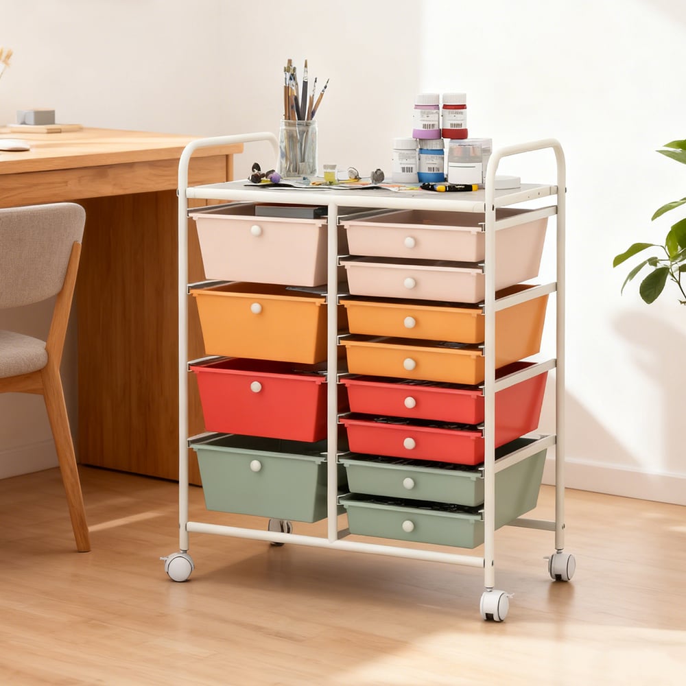 12-Drawer Utility Rolling Cart With Drawers Multi-Use Storage_voghion.com